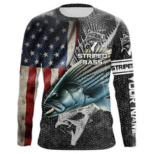 Load image into Gallery viewer, Striped bass fishing Custom American flag patriotic Performance UV protection fishing shirts for men NQS1692