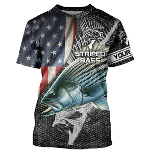 Striped bass fishing Custom American flag patriotic Performance UV protection fishing shirts for men NQS1692