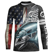 Load image into Gallery viewer, Chinook salmon fishing American flag patriotic fishing shirts for men Performance Customize NQS1693