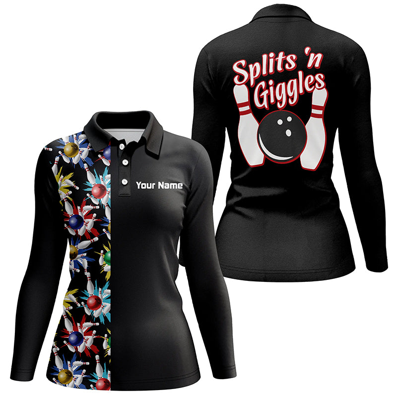 Black personalized bowling shirt for women – custom name design side view