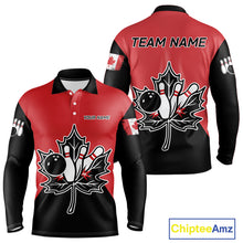 Load image into Gallery viewer, Black and Red maple leaf Mens bowling shirts Custom Canadian Flag bowling team  jerseys, bowlers gifts NQS9992