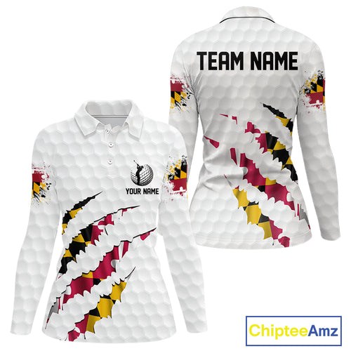 Personalized Maryland Flag Women golf polo shirts, Custom Patriotic Golf Team Shirts For ladies NQS10157