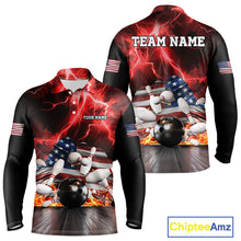 Load image into Gallery viewer, Red Lightning thunder storm American Flag Bowling Shirts For Men Custom Bowling Team League Jerseys NQS10290