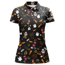 Load image into Gallery viewer, Funny women golf polo shirt orange black Halloween background custom name Flamingo golf friends NQS6185