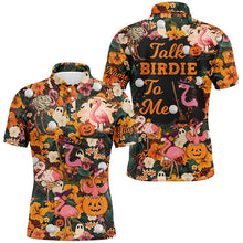 Load image into Gallery viewer, Funny Mens golf polo shirt custom Halloween tropical flower flamingo golf shirts talk birdie to me NQS8508