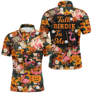 Funny Mens golf polo shirt custom Halloween tropical flower flamingo golf shirts talk birdie to me NQS8508