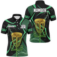 Load image into Gallery viewer, Black and green Men disc golf polo shirt custom lightning thunder disc golf basket, frisbee golf gifts NQS8520