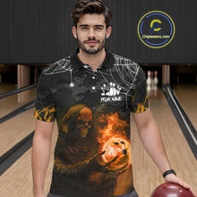 Load image into Gallery viewer, Black Bowling Camo Orange flame Skull Custom Halloween Bowling Shirts For Men, Bowling Team Jerseys NQS10705
