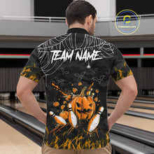 Load image into Gallery viewer, Black Bowling Camo Orange flame Skull Custom Halloween Bowling Shirts For Men, Bowling Team Jerseys NQS10705