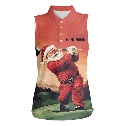 Funny Santa Golfer Christmas Women sleeveless polo shirt Custom ladies golf tops, Christmas golf gifts NQS8758