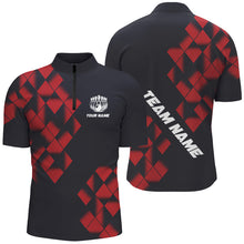 Load image into Gallery viewer, Black and Red Argyle Pattern Bowling Polo, Quarter Zip Shirts For Men Custom Bowling Team Jerseys NQS9001