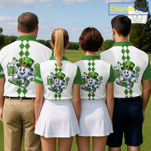 Load image into Gallery viewer, White and Green argyle pattern Mens Golf polo shirts Custom funny St. Patrick's day mens golf outfit NQS11296