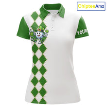 Load image into Gallery viewer, White and Green argyle pattern Women Golf polo shirts Custom funny St Patrick day ladies golf outfit NQS11296