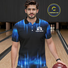 Load image into Gallery viewer, Black and Blue Bowling polo, Quarter zip Shirts for Men Custom Bowling Team jerseys, Gift For Bowler NQS11299