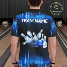 Load image into Gallery viewer, Black and Blue Bowling polo, Quarter zip Shirts for Men Custom Bowling Team jerseys, Gift For Bowler NQS11299