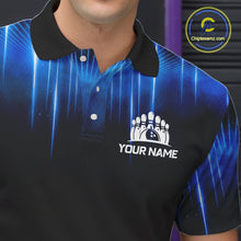 Load image into Gallery viewer, Black and Blue Bowling polo, Quarter zip Shirts for Men Custom Bowling Team jerseys, Gift For Bowler NQS11299