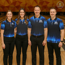 Load image into Gallery viewer, Black and Blue Bowling polo, Quarter zip Shirts for Men Custom Bowling Team jerseys, Gift For Bowler NQS11299