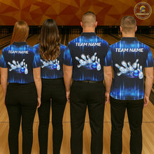 Load image into Gallery viewer, Black and Blue Bowling polo, Quarter zip Shirts for Men Custom Bowling Team jerseys, Gift For Bowler NQS11299