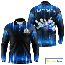 Load image into Gallery viewer, Black and Blue Bowling polo, Quarter zip Shirts for Men Custom Bowling Team jerseys, Gift For Bowler NQS11299