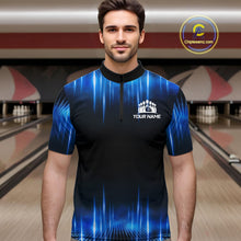 Load image into Gallery viewer, Black and Blue Bowling polo, Quarter zip Shirts for Men Custom Bowling Team jerseys, Gift For Bowler NQS11299
