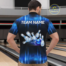 Load image into Gallery viewer, Black and Blue Bowling polo, Quarter zip Shirts for Men Custom Bowling Team jerseys, Gift For Bowler NQS11299