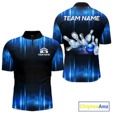 Load image into Gallery viewer, Black and Blue Bowling polo, Quarter zip Shirts for Men Custom Bowling Team jerseys, Gift For Bowler NQS11299