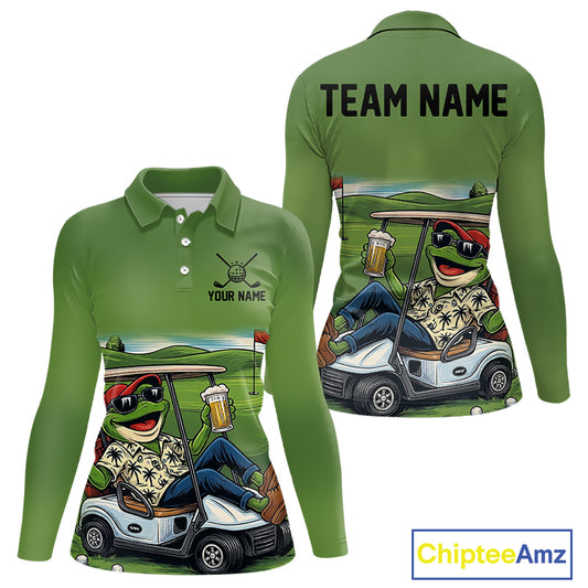 Funny Green frog Women's Golf polo shirts Custom golf outfit for ladies, personalized golf gifts NQS11300