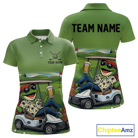 Funny Green frog Women's Golf polo shirts Custom golf outfit for ladies, personalized golf gifts NQS11300