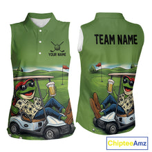 Load image into Gallery viewer, Funny Green frog Sleeveless polo shirts Custom golf outfit for ladies, personalized golf gifts NQS11300
