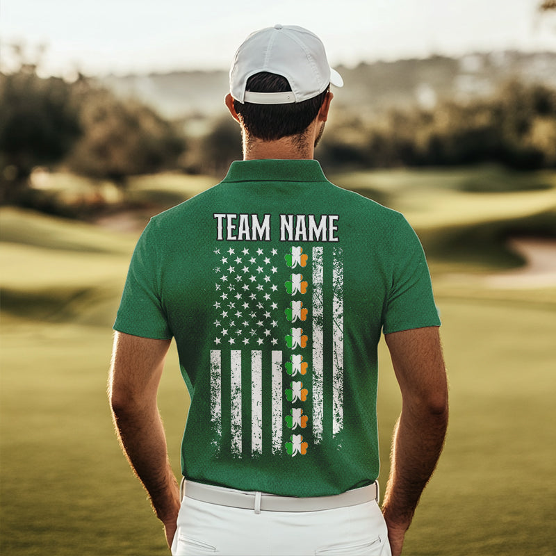 American Flag St Patrick Day Custom Men golf polo shirts, personalized golf jerseys for team | Green NQS9588