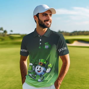 Funny Green golf ball St Patrick Day Custom Men golf polo shirts, personalized golf attire for men NQS9589