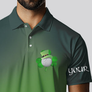 Funny Green golf ball St Patrick Day Custom Men golf polo shirts, personalized golf attire for men NQS9589