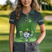 Load image into Gallery viewer, Funny Green golf ball St Patrick Day Custom Women golf polo shirts, personalized golf attire for women NQS9589