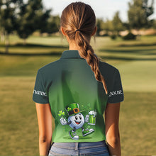 Load image into Gallery viewer, Funny Green golf ball St Patrick Day Custom Women golf polo shirts, personalized golf attire for women NQS9589