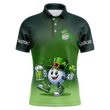 Load image into Gallery viewer, Funny Green golf ball St Patrick Day Custom Men golf polo shirts, personalized golf attire for men NQS9589