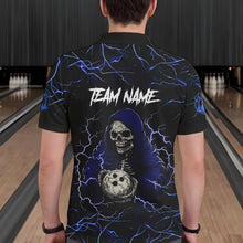 Load image into Gallery viewer, Black and Blue Lightning Thunder Skull reaper Bowling Shirts For Men Custom Bowling Team Jerseys NQS9590