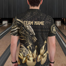 Load image into Gallery viewer, Black and Gold Dragon Tribal Bowling Polo, 1/4 Zip Shirts For Men Custom Retro Bowling Team Jerseys NQS9591