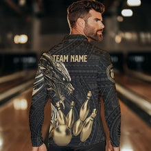 Load image into Gallery viewer, Black and Gold Dragon Tribal Bowling Polo, 1/4 Zip Shirts For Men Custom Retro Bowling Team Jerseys NQS9591