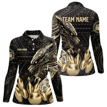 Load image into Gallery viewer, Black and Gold Dragon Tribal Bowling Polo, 1/4 Zip Shirts For Women Custom Retro Bowling Team Jerseys NQS9591