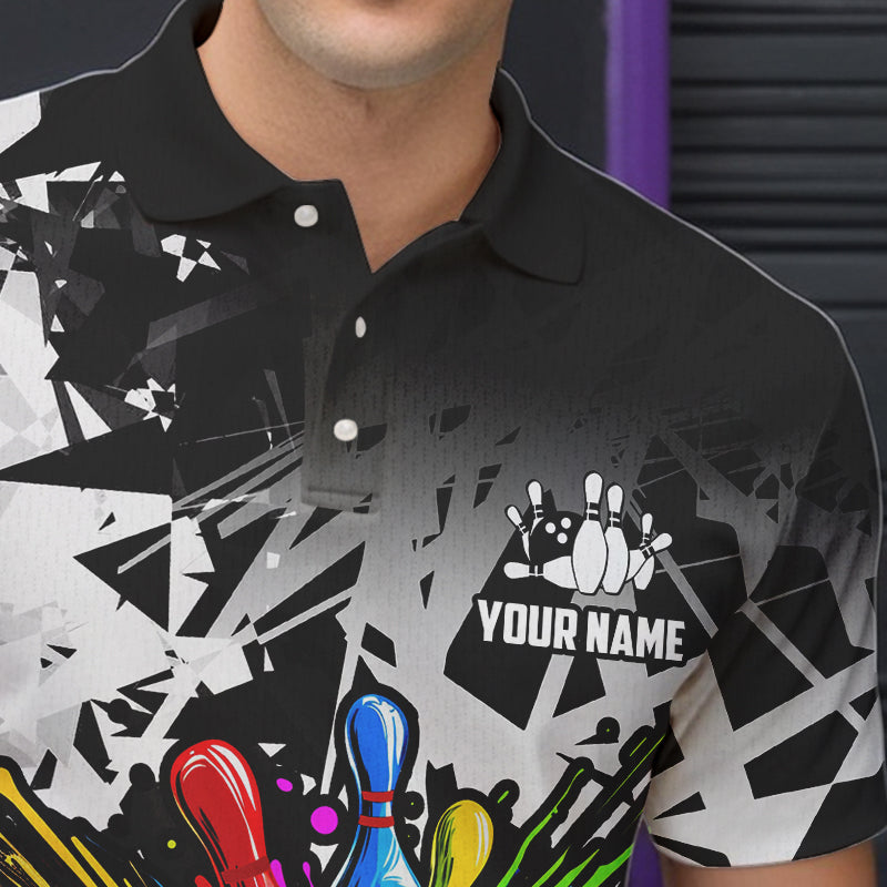 Colorful bowling jerseys Polo, 1/4 Zip Shirt for Men Custom Bowling Team shirts for bowler | White NQS9729