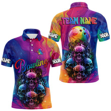 Load image into Gallery viewer, Colorful Rainbow Flame Skull Bowling Polo, Quarter Zip Shirts for Men Custom Bowling Team Jerseys NQS9731