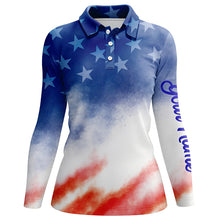 Load image into Gallery viewer, Womens golf polo shirt custom red white and blue tie dye pattern American flag team womens golf tops NQS5532