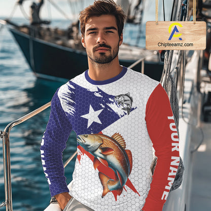 Red, White and Blue Texas Flag Redfish Fishing custom Redfish long sleeves performance fishing shirts NQS10001