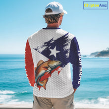 Load image into Gallery viewer, Red, White and Blue Texas Flag Redfish Fishing custom Redfish long sleeves performance fishing shirts NQS10001