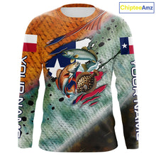Load image into Gallery viewer, Texas slam redfish trout flounder scales Texas flag Custom patriotic fishing long sleeve shirts NQS10163