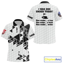 Load image into Gallery viewer, Funny Kid golf polo shirts black and white custom I was one under today, under a tree, bush, water NQS10164