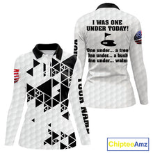 Load image into Gallery viewer, Funny Women golf polo shirts black and white custom I was one under today, under a tree, bush, water NQS10164