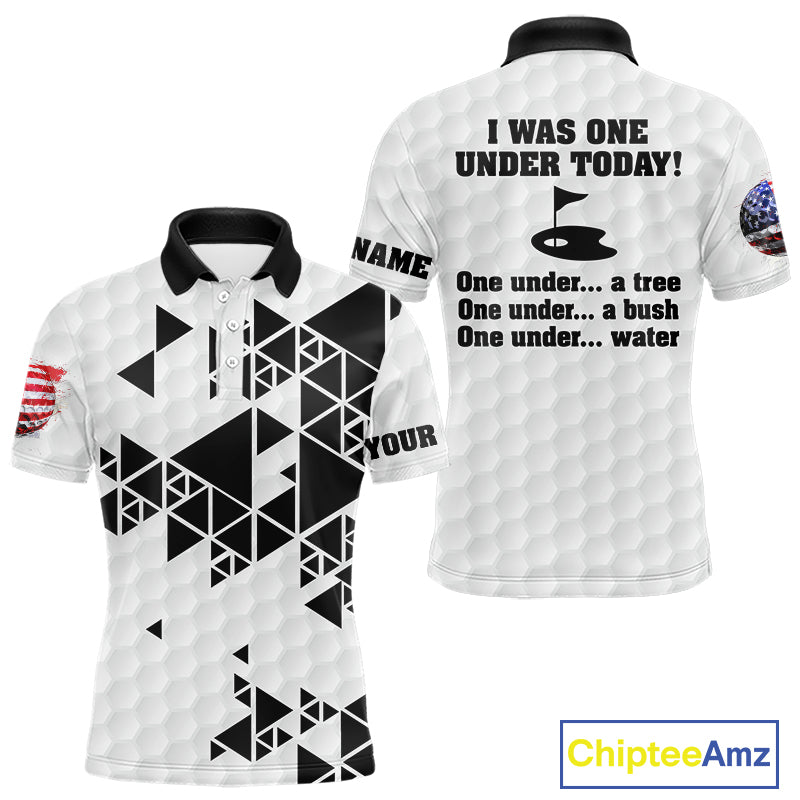 Funny Mens golf polo shirts black and white custom I was one under today, under a tree, bush, water NQS10164