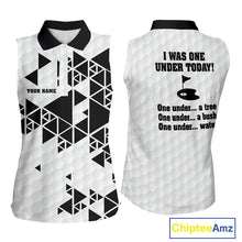 Load image into Gallery viewer, Women sleeveless polo shirt black and white custom I was one under today, under a tree, bush, water NQS10164