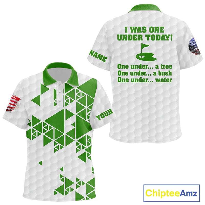 Funny Kid golf polo shirts green and white custom I was one under today, under a tree, bush, water NQS10165